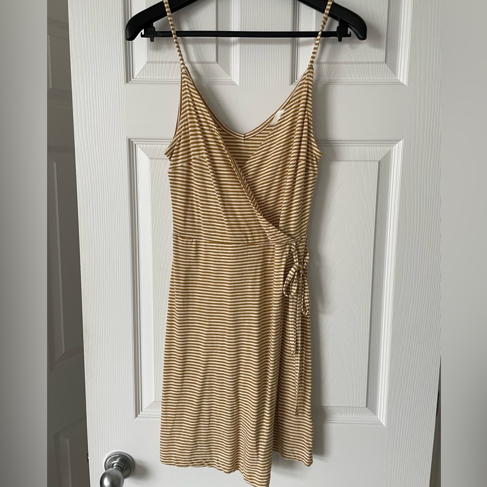 H&M Yellow and White Striped Wrap Summer Dress Size S